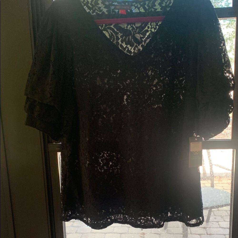 Vince Camuto Black Lace Ruffled Blouse